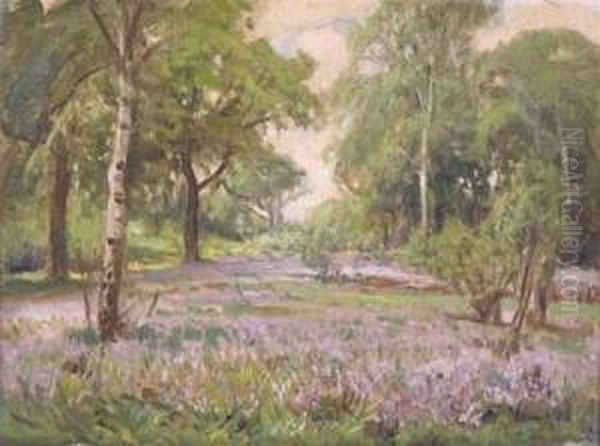 Wooded Landscape With Bluebells Oil Painting by Frederik Golden Short