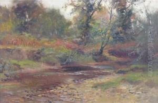 A River Landscape Oil Painting by Frederik Golden Short