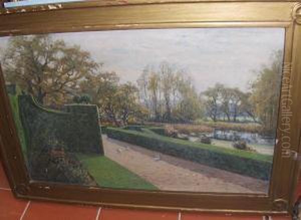 A Formal Garden Oil Painting by Frederik Golden Short