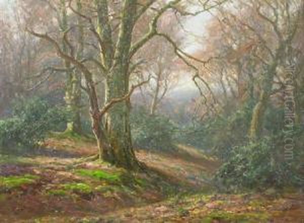 New Forest Scene In Autumn Oil Painting by Frederik Golden Short