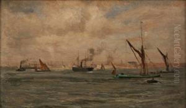 View Of Boats And Barges Oil Painting by Frederik Golden Short