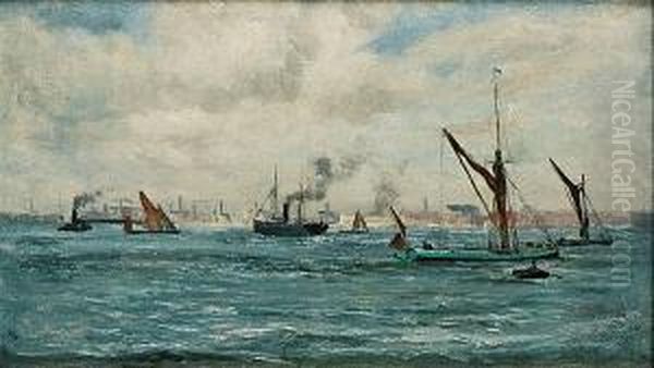 Busy Harbour Scene, Portsmouth Oil Painting by Frederik Golden Short