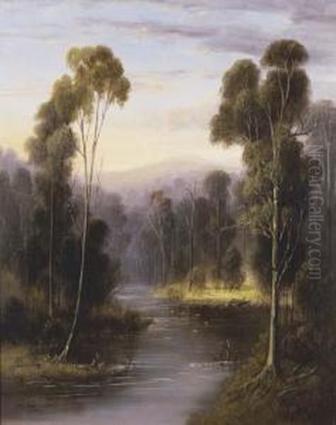 Mount Riddell From The Grace Burn River Oil Painting by William Wackenbath Short