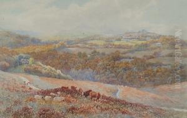 Cattle On Dartmoor Oil Painting by William Wackenbath Short