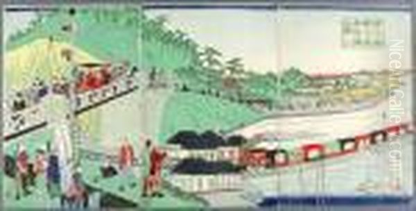 Steam Train, Takanawa, Tokyo Oil Painting by Ikkei Shosai