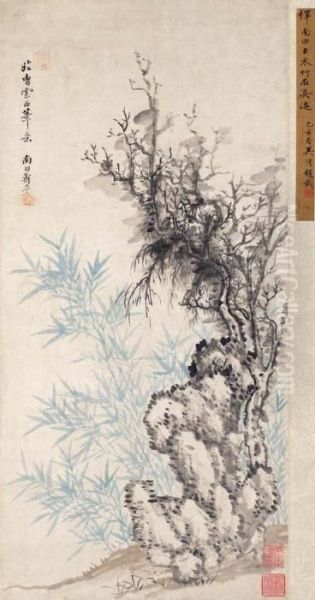 Ancient Tree And Rock Oil Painting by Yun Shouping