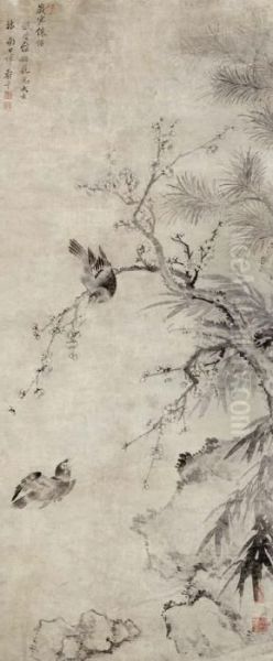 Bird And Plum Blossoms Oil Painting by Yun Shouping