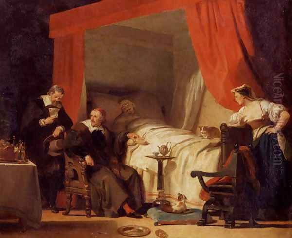 Cardinal Mazarin at the Deathbed of Eustache Le Sueur Oil Painting by Jean-Honore Fragonard