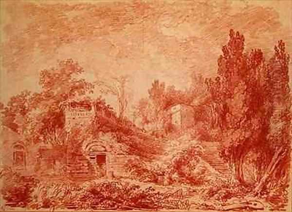 Ancient Theatre Hadrians Villa near Tivoli Oil Painting by Jean-Honore Fragonard