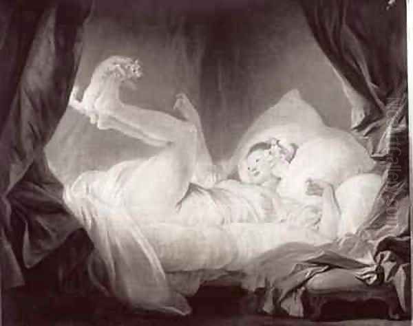 La Gimblette or Young Girl Making her Dog Dance on her Bed Oil Painting by Jean-Honore Fragonard