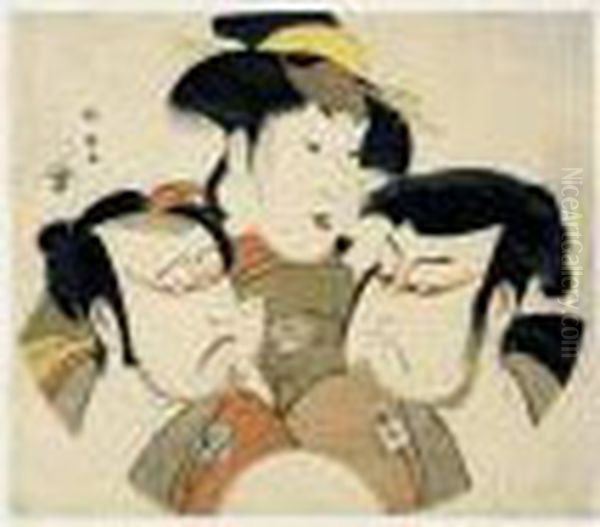 Portrait En Buste Des Acteurs 
Sakata Hangoro Iii, Segawa Kikunojo Iii Et Ichikawa Yaozo Iii Oil Painting by Katsukawa Shunei