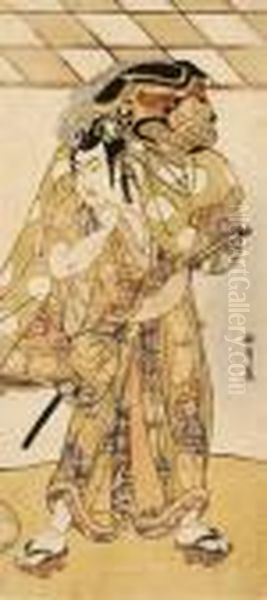 The Actor Ichimura Uzaemon Carrying A Lion-dancer's Mask Oil Painting by Katsukawa Shunsho