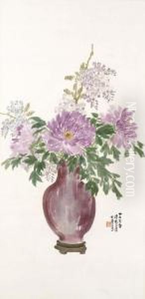 Flower In Vase Oil Painting by Chen Shuren