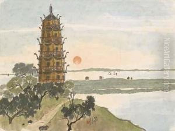 Old Tower Oil Painting by Chen Shuren