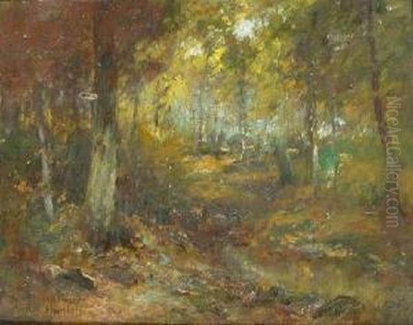 Woodland Interior Oil Painting by Roswell Morse Shurtleff