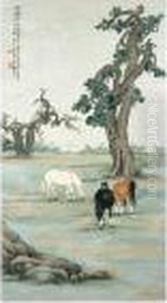 Three Horses Oil Painting by Zhao Shuru