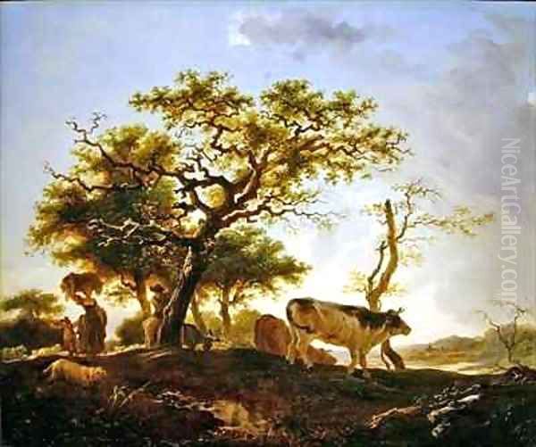 Young woman and a herdsman leading their herds Oil Painting by Jean-Honore Fragonard