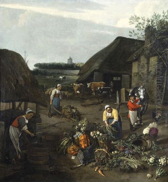 Scena Di Un Villaggio Con Contadini Che Raccolgono Ortaggi Per Il Mercato Oil Painting by Jan Siberechts