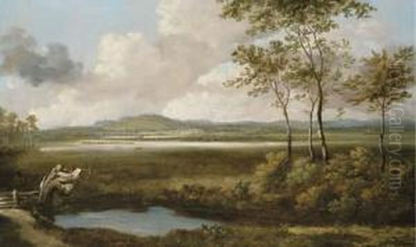 A View In The Thames Valley With A Figure By A Pond In The Foreground Oil Painting by Jan Siberechts