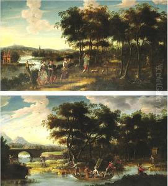 Peasants Returning From The Field: A Pair Oil Painting by Jan Siberechts