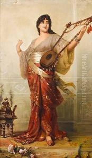 The Lute Player Oil Painting by Nathaniel Sichel