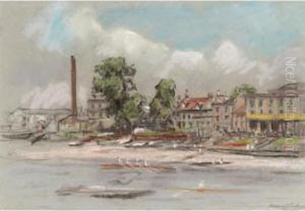 Chiswick Mall, Yellow Pub; Ken 
Bridge From The Strand On The Green; Strand On The Green, Low Tide; Old 
Mall Houses, Strand Green Oil Painting by Bernard Sickert