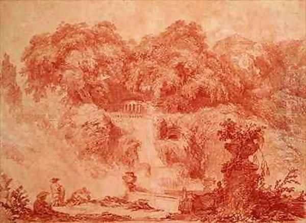 Gardens of the Villa dEste from the foot of the waterfall Oil Painting by Jean-Honore Fragonard