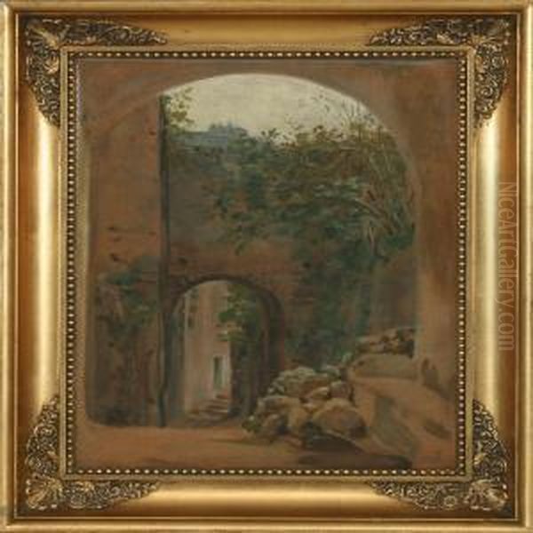 Scenery Froman Italian Village Oil Painting by Hermann Carl Siegumfeldt