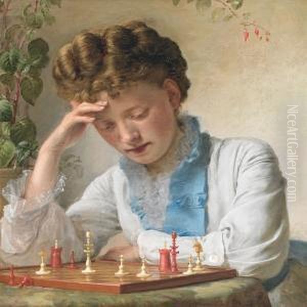 The Chessplayer Oil Painting by Hermann Carl Siegumfeldt