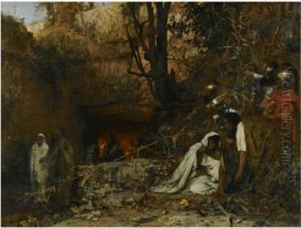 Christian Persecutors At The Entrance To The Catacombs Oil Painting by Henrik Ippolipovich Semiradskii