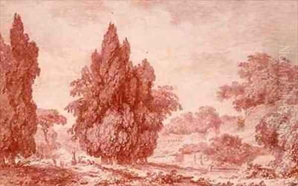 View of a Park Oil Painting by Jean-Honore Fragonard