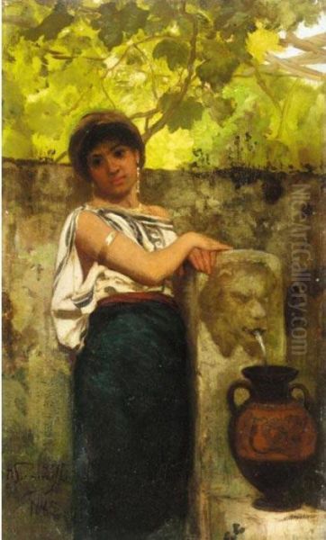 Greek Beauty By The Fountain Oil Painting by Henrik Ippolipovich Semiradskii