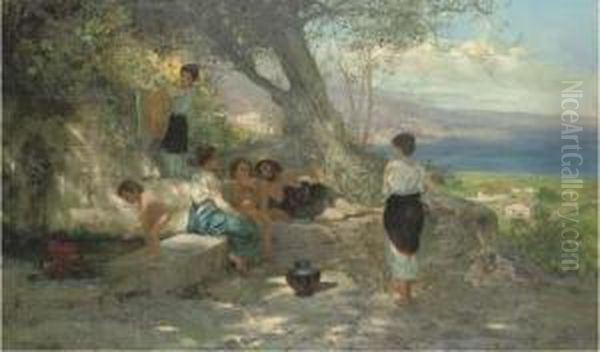 An Arcadian Afternoon Oil Painting by Henrik Ippolipovich Semiradskii