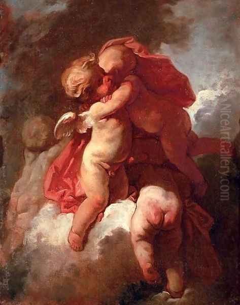 Four putti on a cloud Oil Painting by Jean-Honore Fragonard