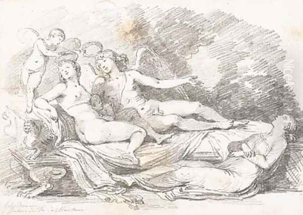 Cupid and Psyche, after Giulio Romano Oil Painting by Jean-Honore Fragonard