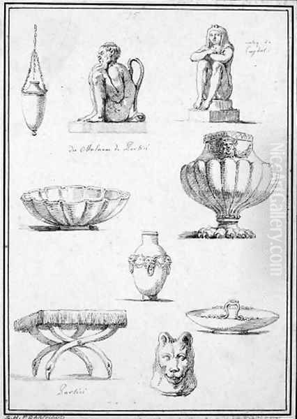 Studies of Italian and Egyptian decorative objects and antiquities Oil Painting by Jean-Honore Fragonard