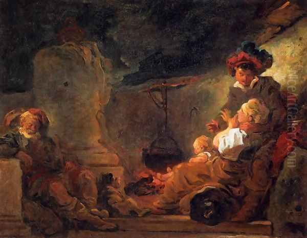 Night Scene Oil Painting by Jean-Honore Fragonard