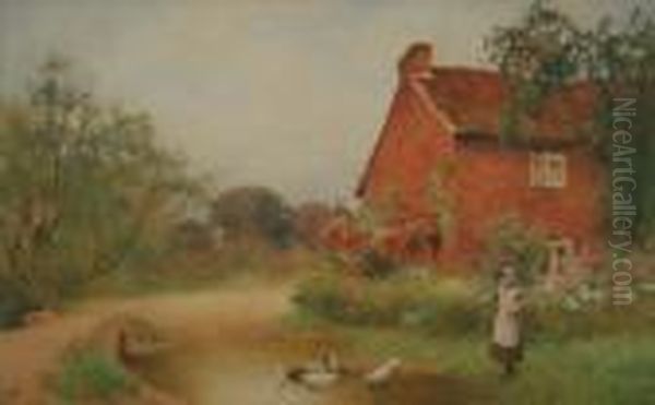 Feeding The Ducks, Maidenhead Oil Painting by Benjamin D. Sigmund