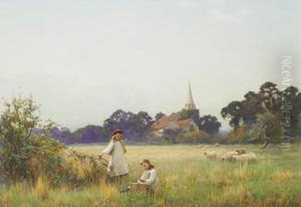 Young Girls Gathering Blossom Oil Painting by Benjamin D. Sigmund