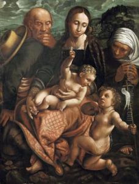 Sacra Famiglia Con Santa Elisabetta E San Giovannino Olio Su Tavola Oil Painting by Luca Signorelli