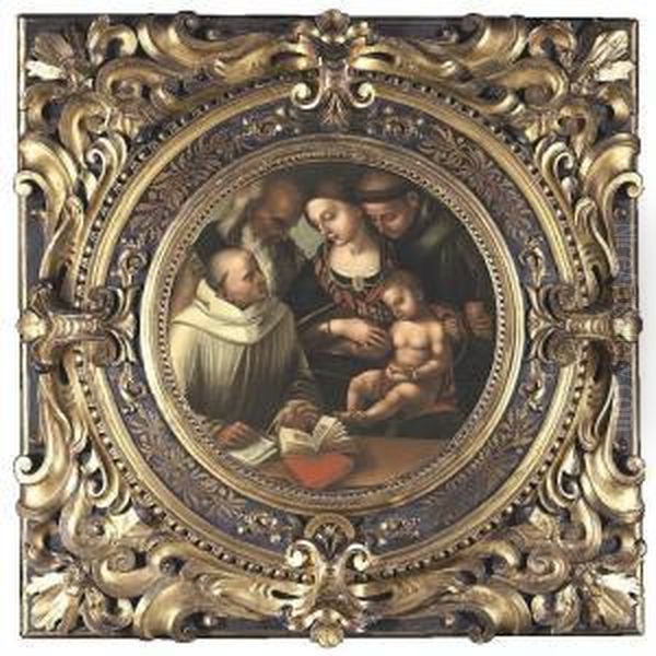 The Madonna And Child With 
Saints Bernard(?), Anthony Of Padua And John The Evangelist(?) Oil Painting by Luca Signorelli