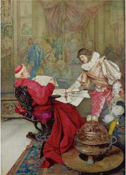 A Musketeer Presenting A Petition For The Pope To The Cardinal Secretary Of State Oil Painting by Guiseppe Signorini