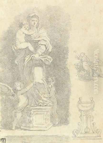 The Madonna and Child with two putti, after Andrea del Sarto, with subsidiary studies of a group of women and a pedestal Oil Painting by Jean-Honore Fragonard