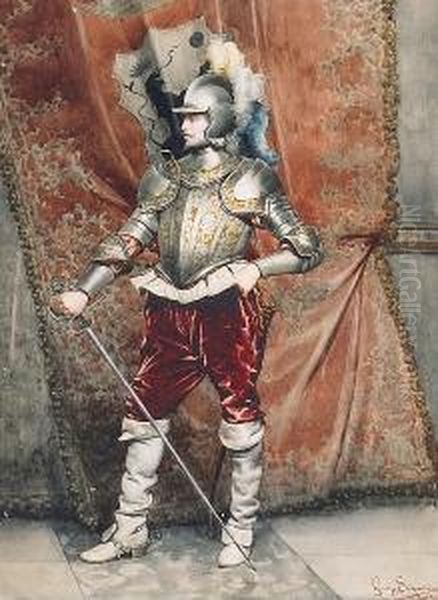 A Cavalier Figure Holding A Sword Oil Painting by Guiseppe Signorini