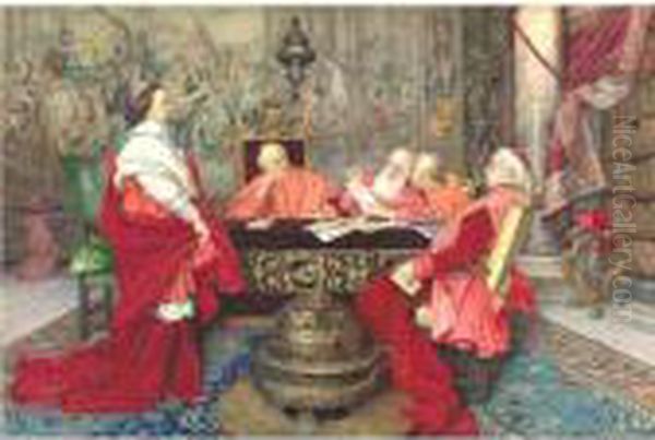 Cardinal Richelieu And His Council Oil Painting by Guiseppe Signorini