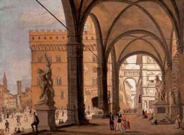 Piazza Signoria Oil Painting by Guiseppe Signorini