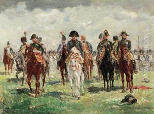 Napolean Leading His Troops Oil Painting by Guido Sigriste