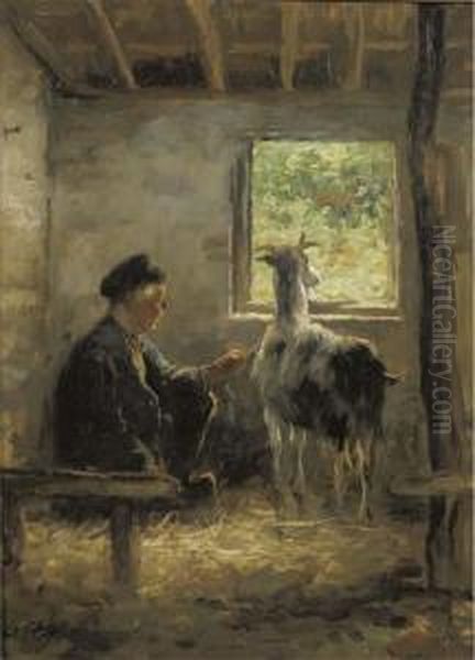 Tending To The Goat Oil Painting by Gijsbertus Jan Sijthoff