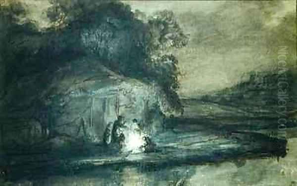 Nocturnal landscape with a river and shepherds Oil Painting by Barent Fabritius