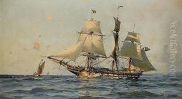 Svenskt Orlogsfartyg - Marin Oil Painting by Af Herman Sillen